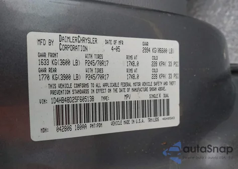 2005 Dodge Durango from USA, damaged, VIN 1D4B48D25F605138